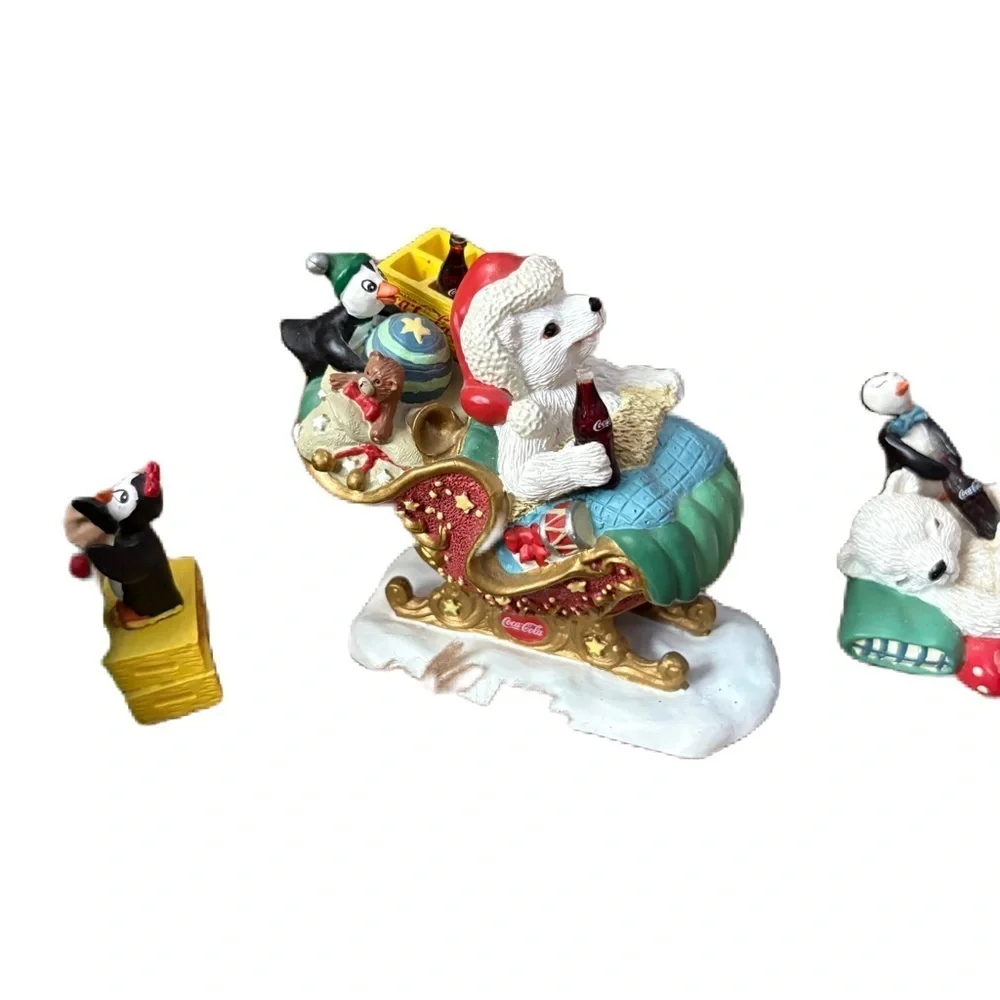 Coca-Cola Holiday Figurine Collection Polar Bear Cubs Penguin Christmas Bundle